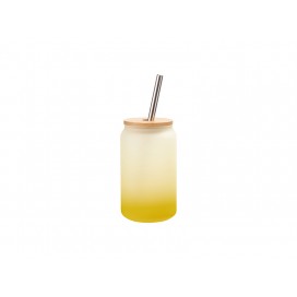 13oz/400ml Glass Mugs Gradient Yellow with Bamboo Lid & SS Straw(10/pack)